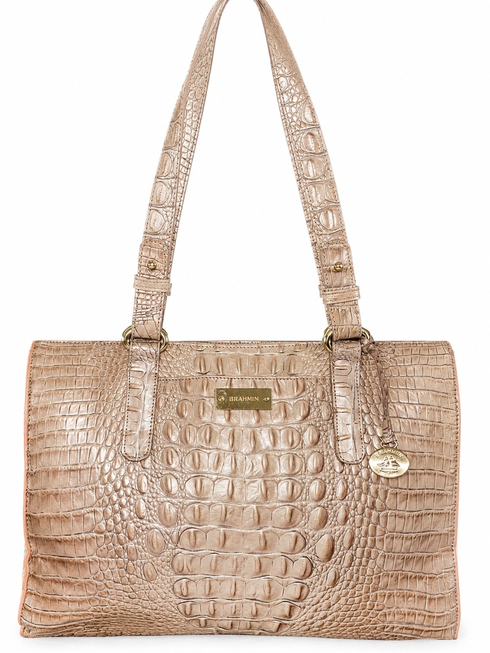 Brahmin Taupe Croc-Embossed Leather Shoulder Bag